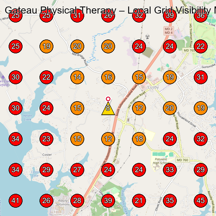 Gateau Physical Therapy GeoGrid visibility map for Physical Therapy Clinic in Ocean Pines
